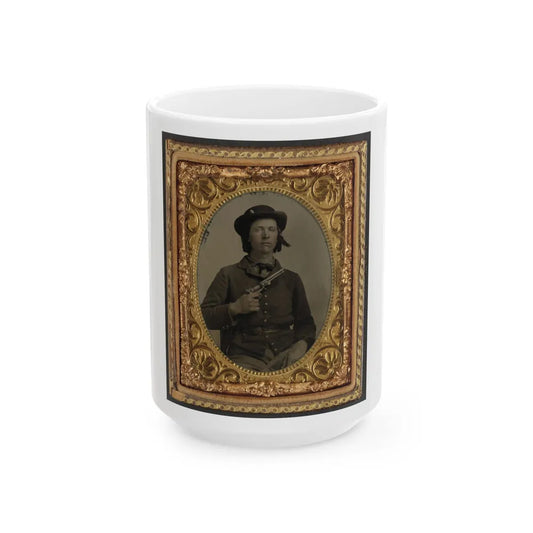 Unidentified Soldier In Confederate Uniform With Revolver(2) (U.S. Civil War) White Coffee Mug-15oz-Go Mug Yourself