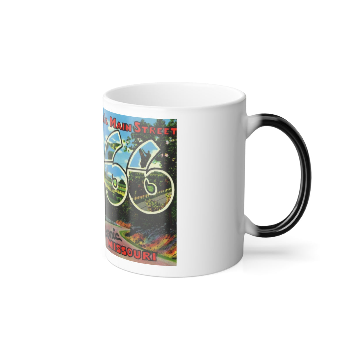 Greetings from Americas Main Street US 66 scenic Missouri (Greeting Postcards) Color Changing Mug 11oz