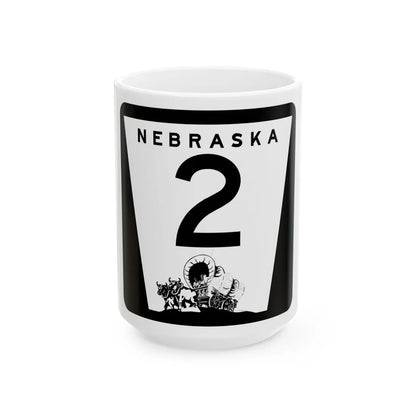 1975 Nebraska Route 2 state highway marker (Nebraska) (Road Sign) White Coffee Mug 15oz - Go Mug Yourself