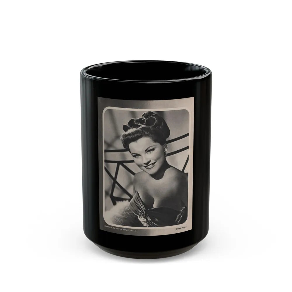 Debra Paget #524 - 1 B&W Glamour Promo Photo on Magazine Page Circa 50's (Vintage Female Icon) Black Coffee Mug-15oz-Go Mug Yourself