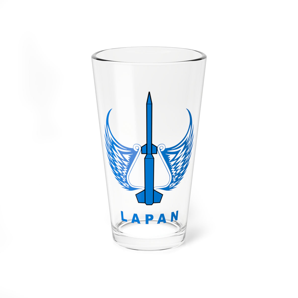 Blue vector rocket with stylised wings on each side, above the spaced word LAPAN in blue capitals.