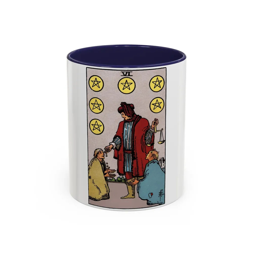 The 6 of Pentacles (Tarot Card) Accent Coffee Mug-11oz-Navy-Go Mug Yourself