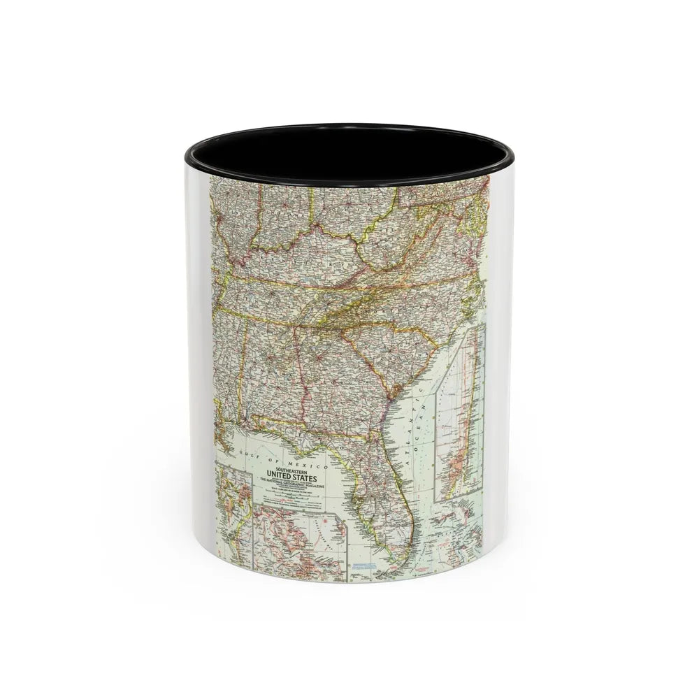 USA - Southeastern (1958) (Map) Accent Coffee Mug-11oz-Black-Go Mug Yourself