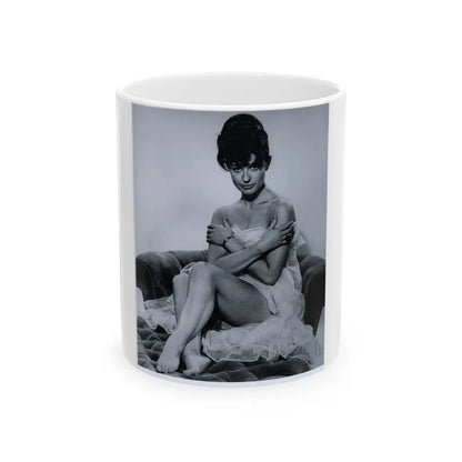 Jennifer Jayne #02 - B&W Full Body Linergie Barefoot Glamour Photo (Vintage Female Icon) White Coffee Mug-11oz-Go Mug Yourself