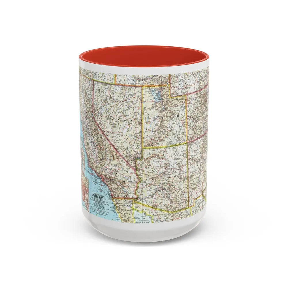 USA - Southwestern (1959) (Map) Accent Coffee Mug-15oz-Red-Go Mug Yourself