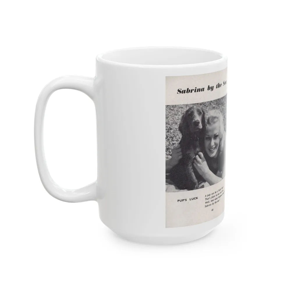 Norma Sykes #158 - 66 PHOTOGRAPHS OF Sabrina U.K. Pocket Mag. Pages 46 & 47 (Vintage Female Icon) White Coffee Mug-Go Mug Yourself