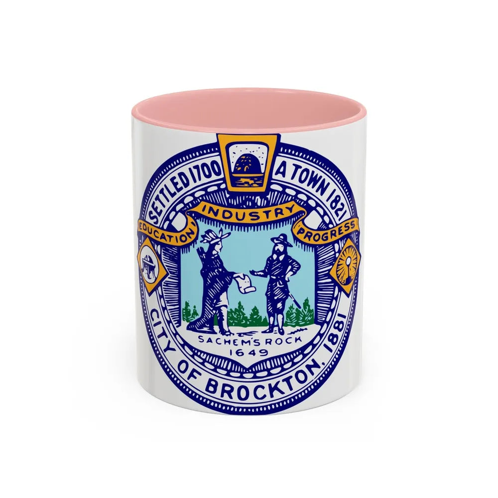 Seal of Brockton Massachusetts - Accent Coffee Mug-11oz-Pink-Go Mug Yourself