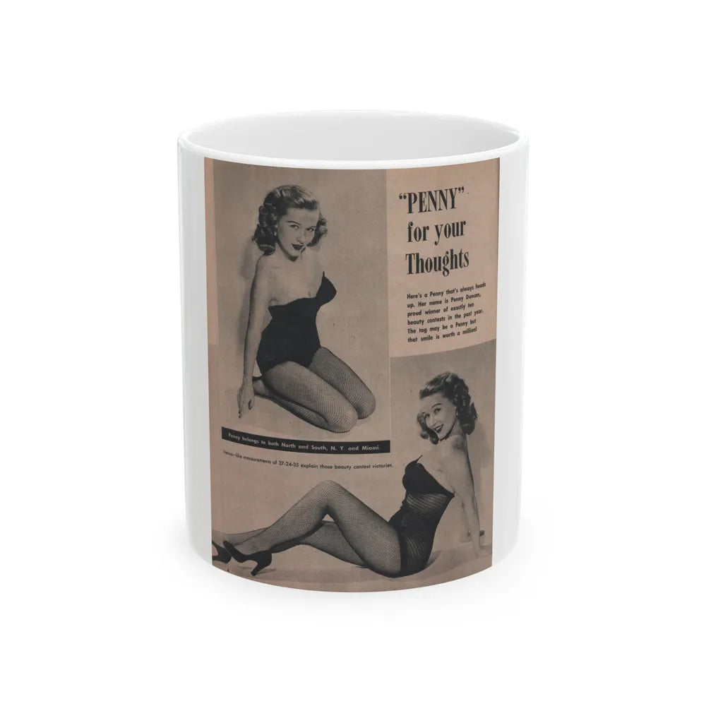 Penny Duncan #43 - [Page 4] Pages 1 of 2 with, Penny+2 B&W Photos, Captions & Short Snippet from GALA Mag. Sept. '52 (Vintage Female Icon) White Coffee Mug-11oz-Go Mug Yourself