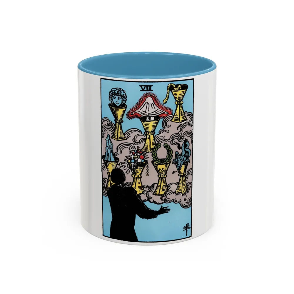 The 7 of Cups (Tarot Card) Accent Coffee Mug-11oz-Light Blue-Go Mug Yourself