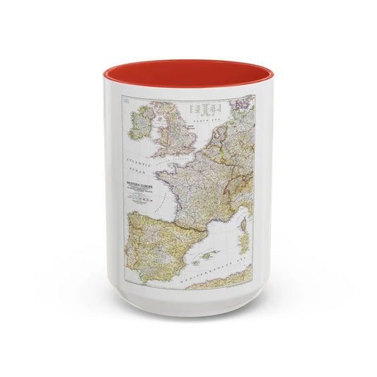 Europe, Western (1950) (Map) Accent Coffee Mug-15oz-Red-Go Mug Yourself