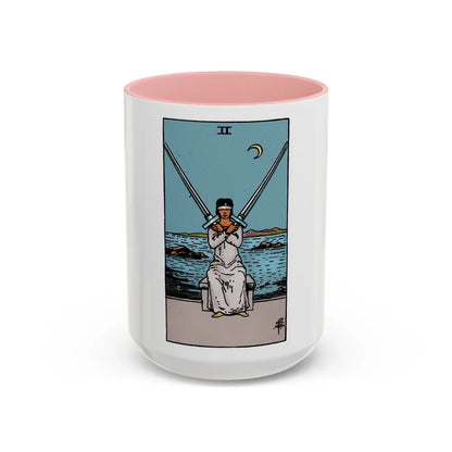 The 2 of Swords (Tarot Card) Accent Coffee Mug-15oz-Pink-Go Mug Yourself