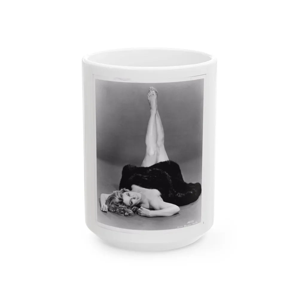 Sheree North #07 - 8x10 Full Body B&W Nude in Fur Cheesecake Photo cira 1960's1 (Vintage Female Icon) White Coffee Mug-15oz-Go Mug Yourself