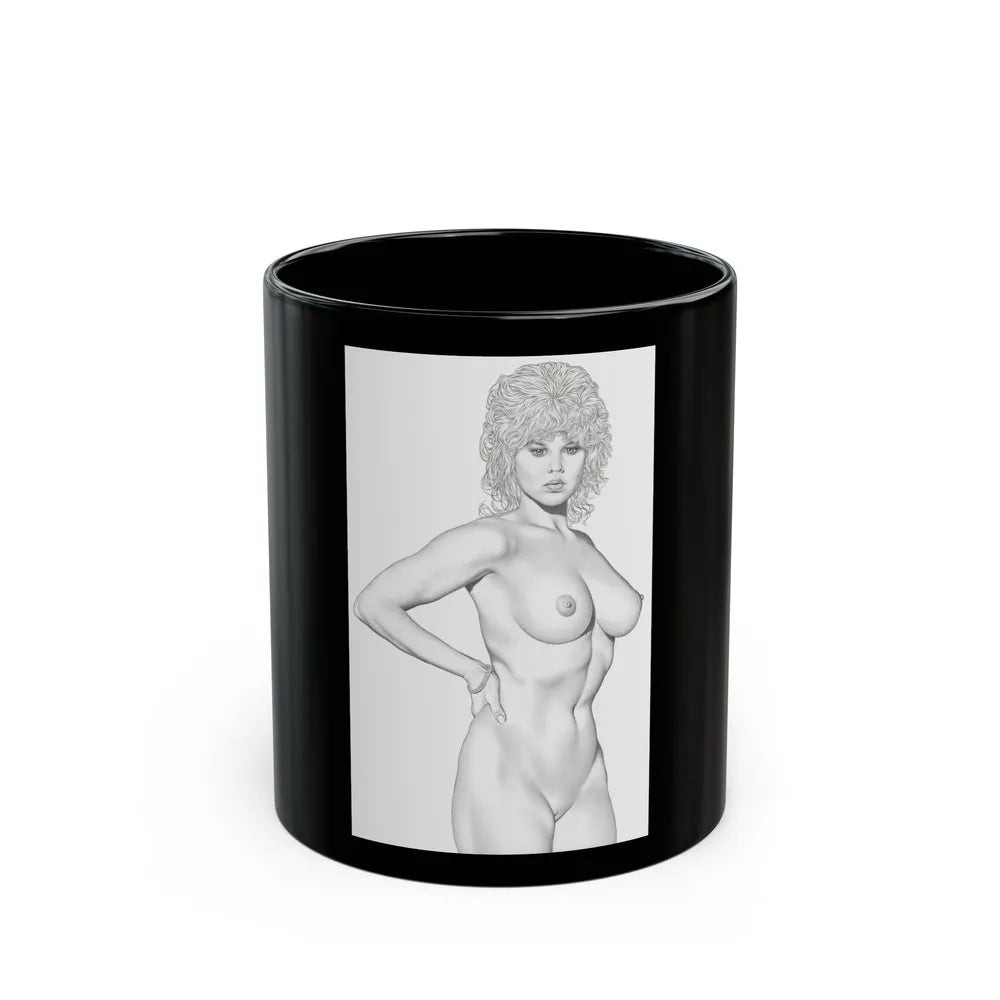 Linda Blair #170 - Nude Pencil Drawing (Vintage Female Icon) Black Coffee Mug-11oz-Go Mug Yourself