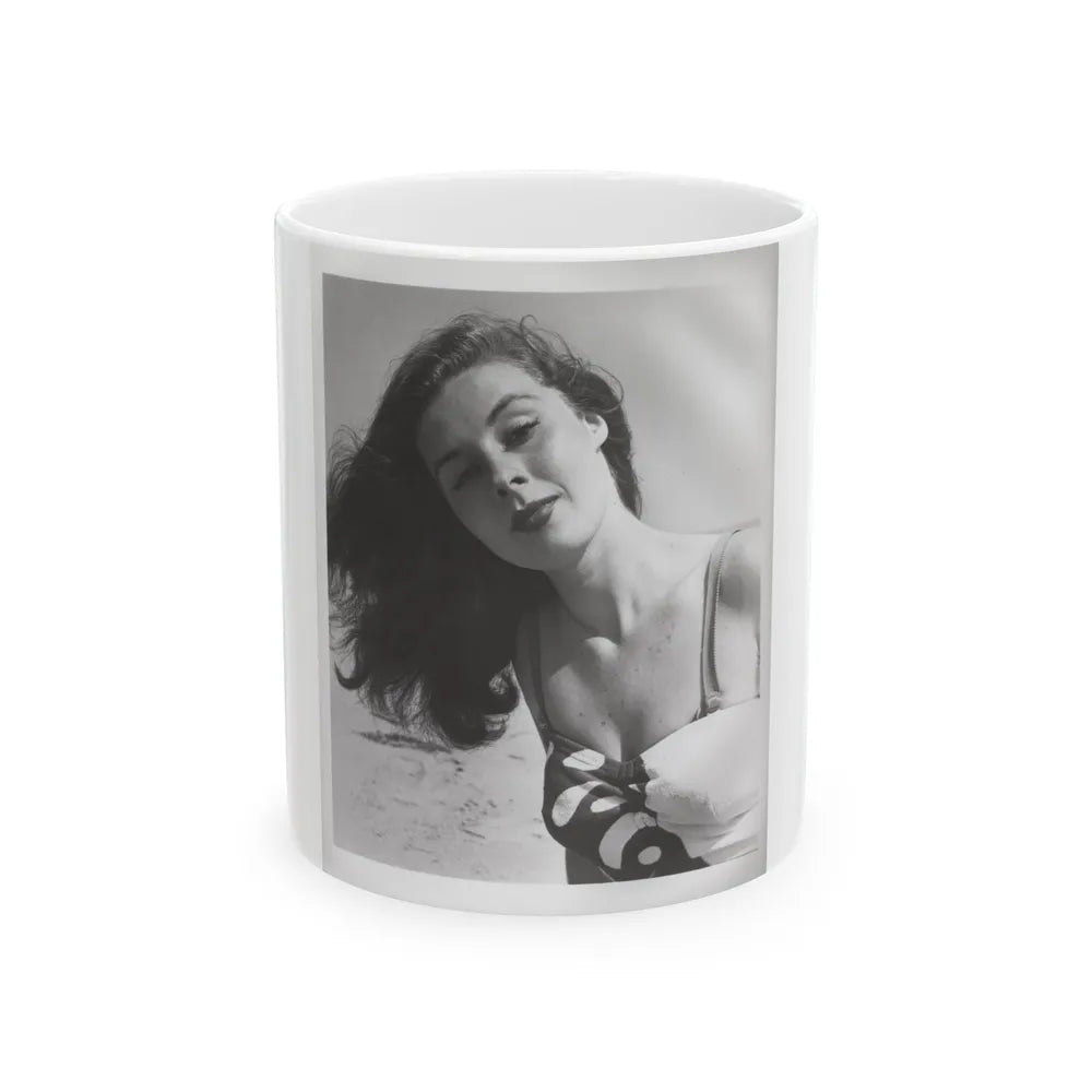 Elaine Stewart #167 - Negative Struck B&W 8x10 50's Head & Upper Body Body 1 Piece Swimsuit Cheesecake HQ Photo (Vintage Female Icon) White Coffee Mug-11oz-Go Mug Yourself