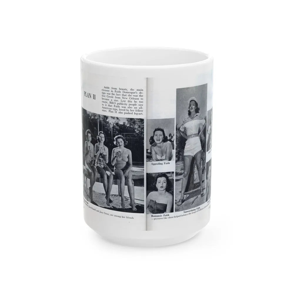 Faith Domergue #230 - [Pages 64 & 65] Pages 7 & 8 of 14+6 B&W Photos & Long Article on her from Pageant Digest Mag. April '51 (Vintage Female Icon) White Coffee Mug-15oz-Go Mug Yourself