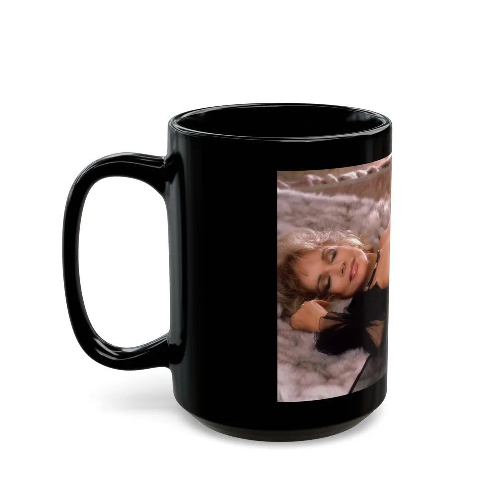 Terry Moore #409 - Unreleased Aug. '84 Playboy Photo from shoot topless black see through in lingerie (Vintage Female Icon) Black Coffee Mug-Go Mug Yourself