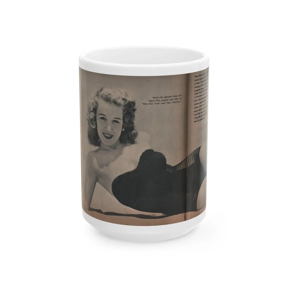 Penny Duncan #26 - [Pages 34 35] Pages 1 & 2 of 2 with, Penny+1 B&W Centerfold Photo, Caption & Paragraph from GALA Mag. Jan. '53 (Vintage Female Icon) White Coffee Mug-15oz-Go Mug Yourself