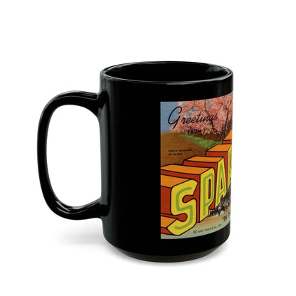 Greetings from Spartanburg SC in the heart of the Peach Belt (Greeting Postcards) Black Coffee Mug-Go Mug Yourself