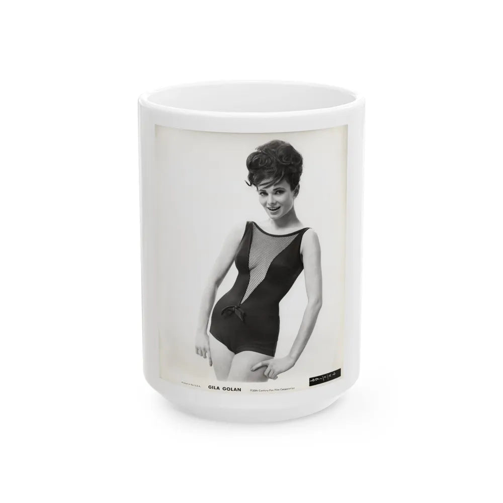 Gila Golan #199 - 8x10 B&W Upper Body Cheesecake Photo from Mid 60's (Vintage Female Icon) White Coffee Mug-15oz-Go Mug Yourself