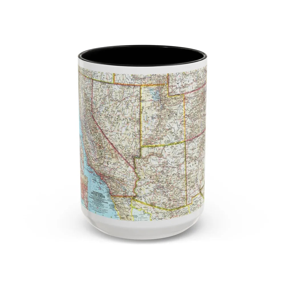 USA - Southwestern (1959) (Map) Accent Coffee Mug-15oz-Black-Go Mug Yourself