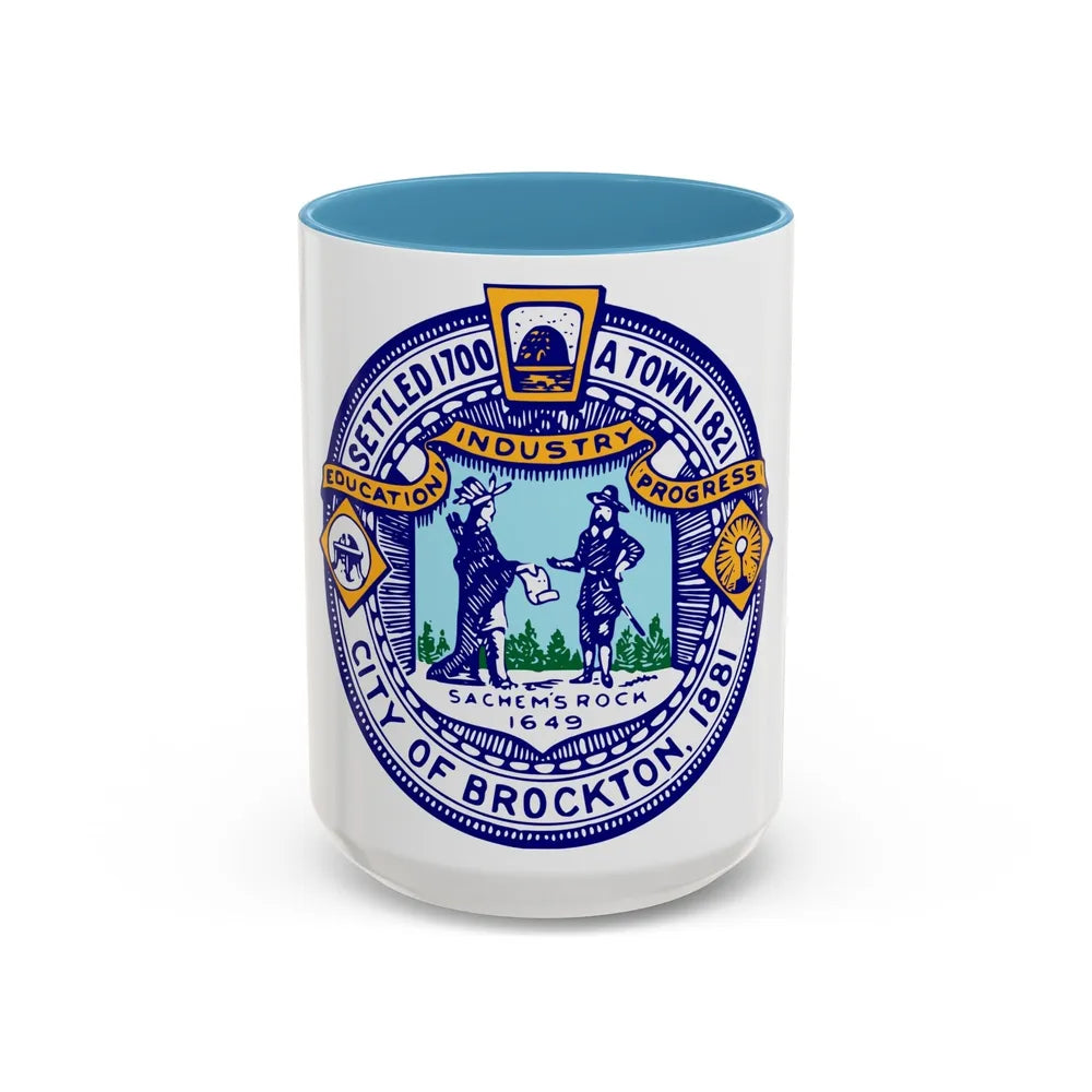 Seal of Brockton Massachusetts - Accent Coffee Mug-15oz-Light Blue-Go Mug Yourself