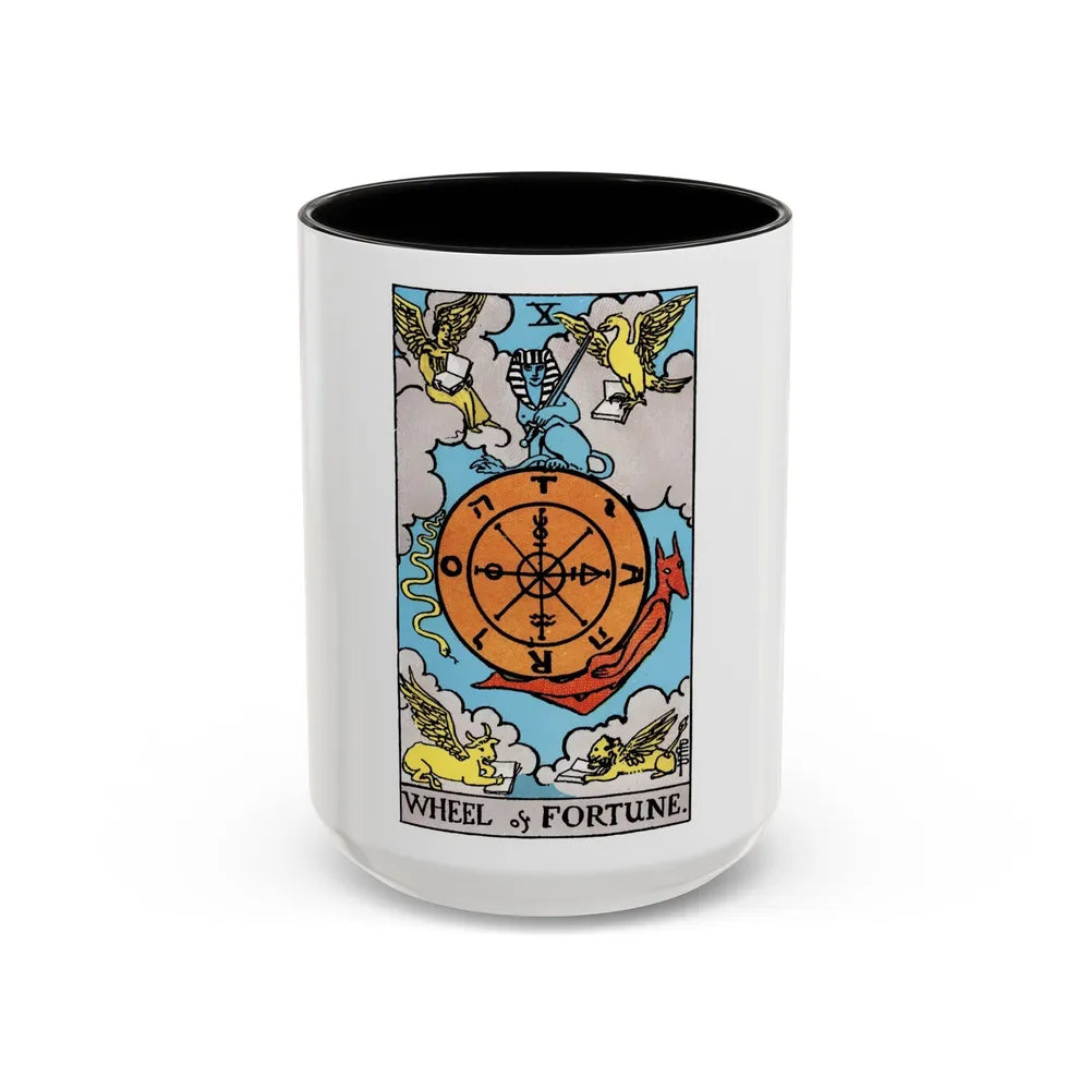 Wheel of Fortune (Tarot Card) Accent Coffee Mug-15oz-Black-Go Mug Yourself