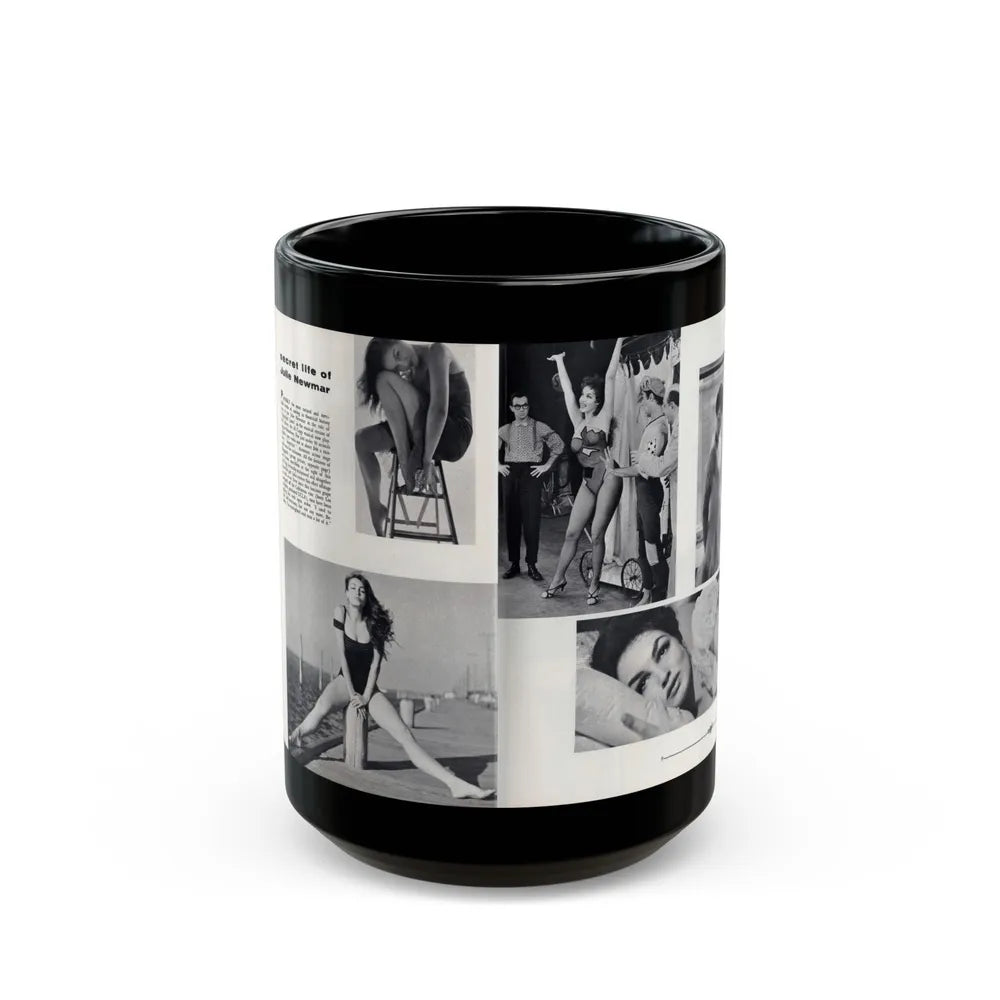 Julie Newmar #501 - Pages 8-9 Pages 1 & 2 of 4 with, Julie+5 B&W Photos from Nugget Magazine July '57 (Vintage Female Icon) Black Coffee Mug-15oz-Go Mug Yourself