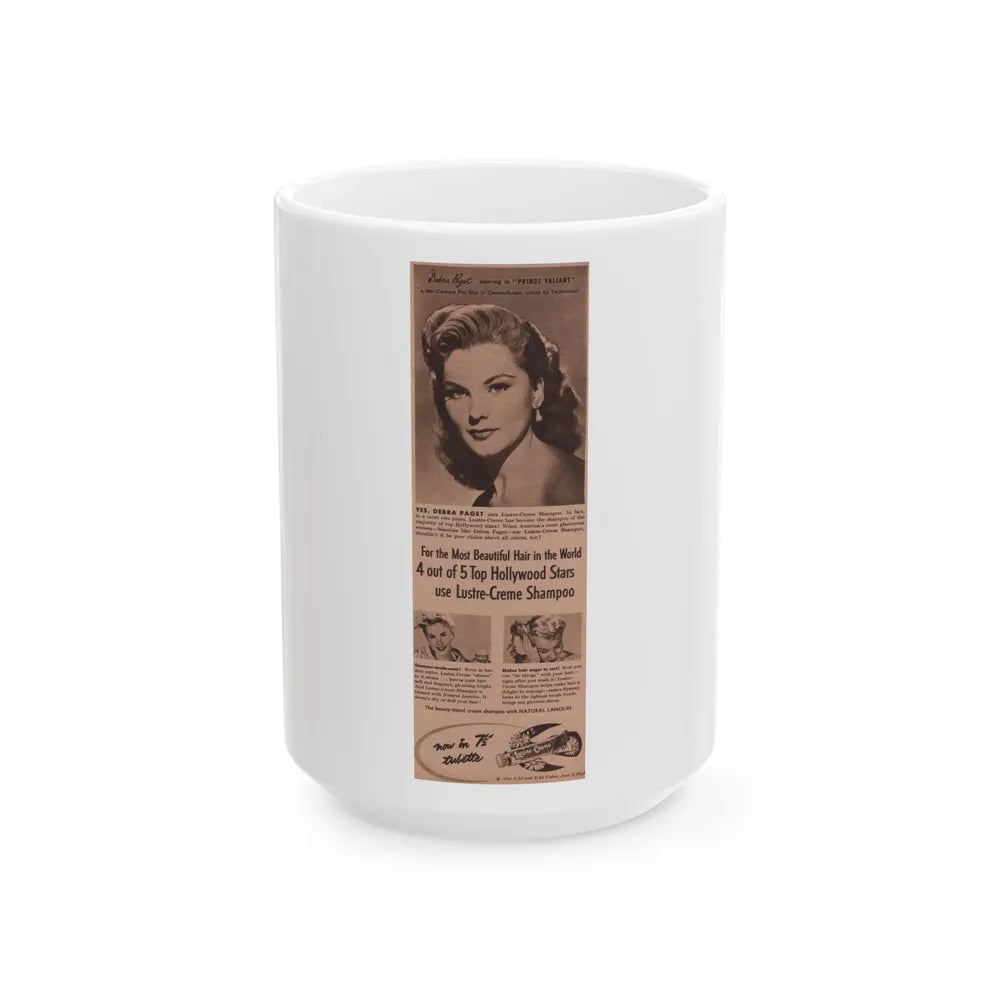 Debra Paget #520 - Magazine Clipping Shampoo Add Circa 50's (Vintage Female Icon) White Coffee Mug-15oz-Go Mug Yourself