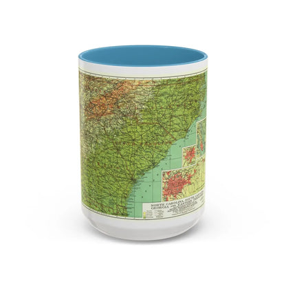 USA - Southeastern (1926) (Map) Accent Coffee Mug-15oz-Light Blue-Go Mug Yourself