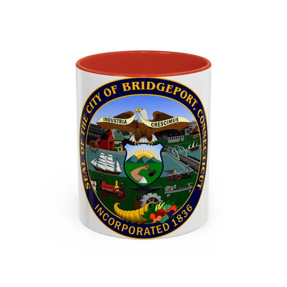 Seal of Bridgeport Connecticut - Accent Coffee Mug-11oz-Red-Go Mug Yourself