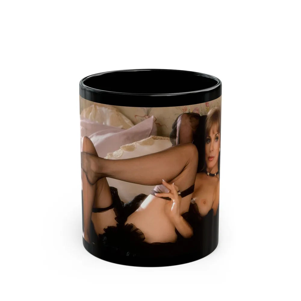 Terry Moore #404 - Unreleased Aug. '84 Playboy Photo from shoot toplesss in lingerie & stockings 1 sexy foot exposed (Vintage Female Icon) Black Coffee Mug-11oz-Go Mug Yourself