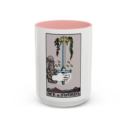 The Ace of Swords (Tarot Card) Accent Coffee Mug-15oz-Pink-Go Mug Yourself