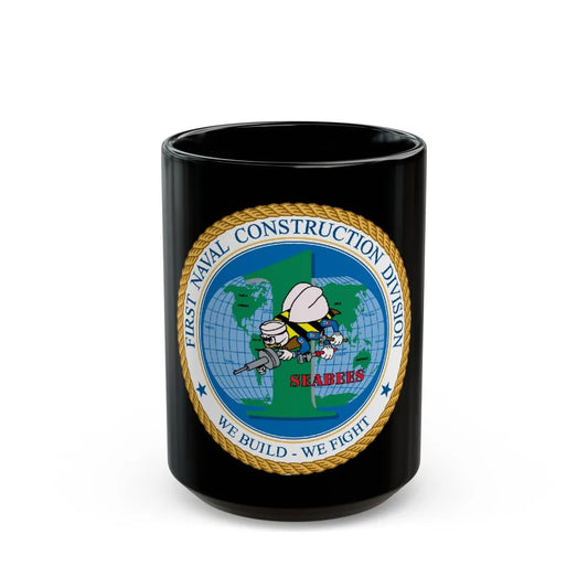 1st Naval Construction Div Seabee (U.S. Navy) Black Coffee Mug-15oz-Go Mug Yourself