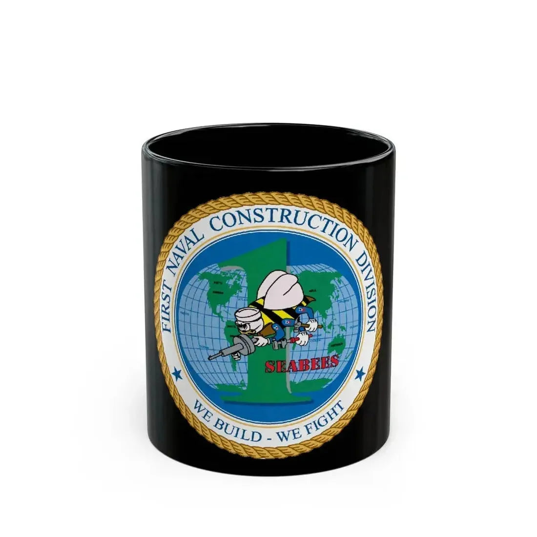 1st Naval Construction Div Seabee (U.S. Navy) Black Coffee Mug 11oz - Go Mug Yourself