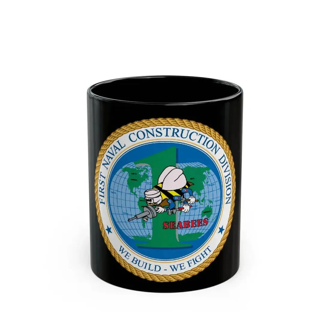 1st Naval Construction Div Seabee (U.S. Navy) Black Coffee Mug 11oz - Go Mug Yourself