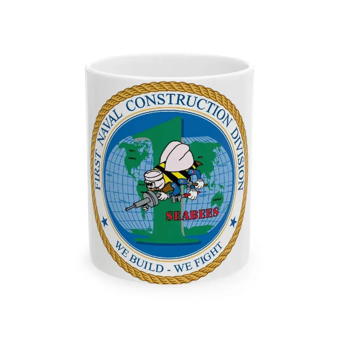 1st Naval Construction Div Seabee (U.S. Navy) White Coffee Mug 11oz - Go Mug Yourself