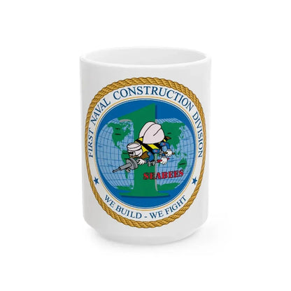 1st Naval Construction Div Seabee (U.S. Navy) White Coffee Mug 15oz - Go Mug Yourself