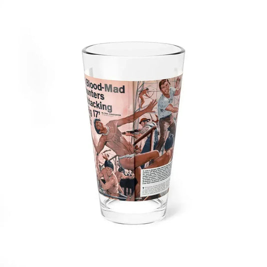 2000 Blood-Mad Headhunters Are Attacking Drill Rig 17, Male, February 1967 (Magazine Illustration) Pint Glass 16oz 16oz - Go Mug Yourself
