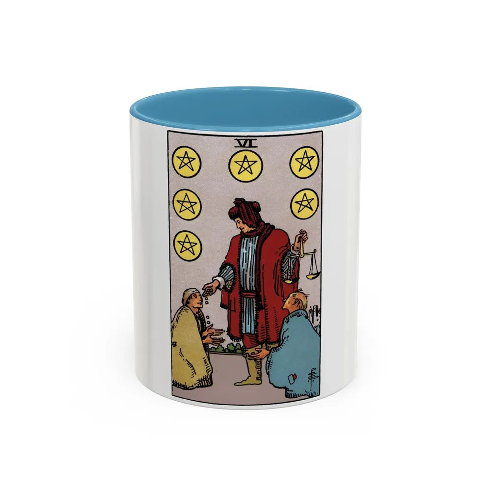 The 6 of Pentacles (Tarot Card) Accent Coffee Mug-11oz-Light Blue-Go Mug Yourself