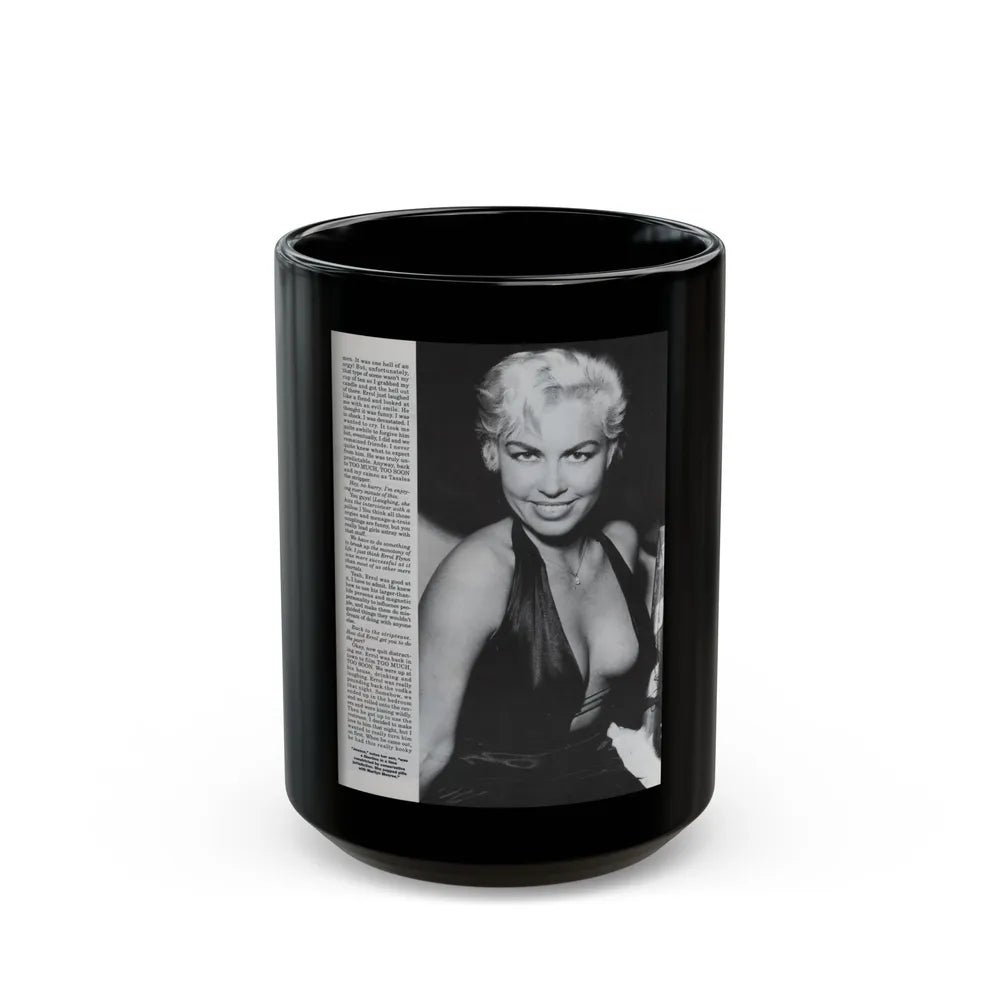 Jeanne Carmen #126 - Pages 12 of 14 with, 1 Large B&W Photo as a blonde & Article from Femme Fatales Mag. Oct. '95 (Vintage Female Icon) Black Coffee Mug-15oz-Go Mug Yourself