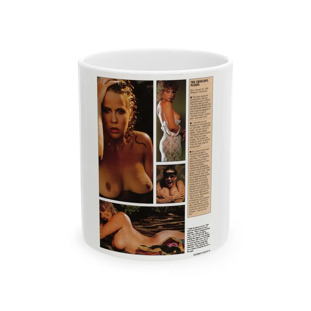 Linda Blair #300 - Celebrity Sleuth Mag. - 1 Page 4 Photos with, article (Vintage Female Icon) White Coffee Mug-11oz-Go Mug Yourself