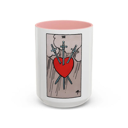 The 3 of Swords (Tarot Card) Accent Coffee Mug-15oz-Pink-Go Mug Yourself