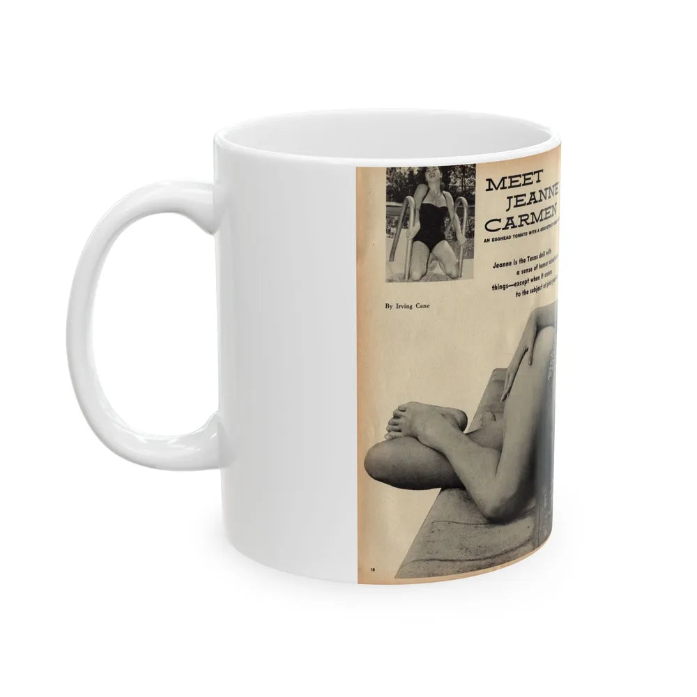 Jeanne Carmen #162 - Pages 18 & 19 Pages 1+2 of 4 with, 2 Page B&W Centerfold & 2 Small B&W Pics from Mr. Mag. Aug. '59 (Vintage Female Icon) White Coffee Mug-Go Mug Yourself