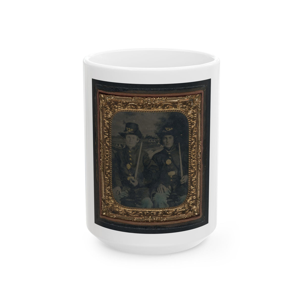 Two Unidentified Young Soldiers In Union Sack Coats And Hardee Hats With Bayonets (U.S. Civil War) White Coffee Mug