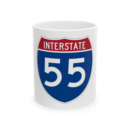 Vector sign for Interstate 55: a navy shield with a red INTERSTATE band and the white number 55 below.