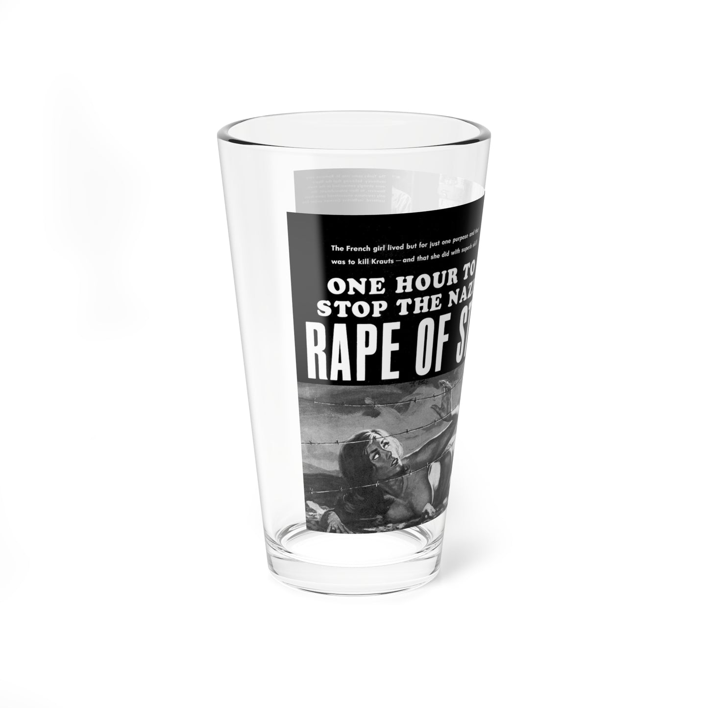 One Hour To Stop The Nazi Rape Of St. Romaine, Real Men, August 1967 (Magazine Illustration) Pint Glass 16oz