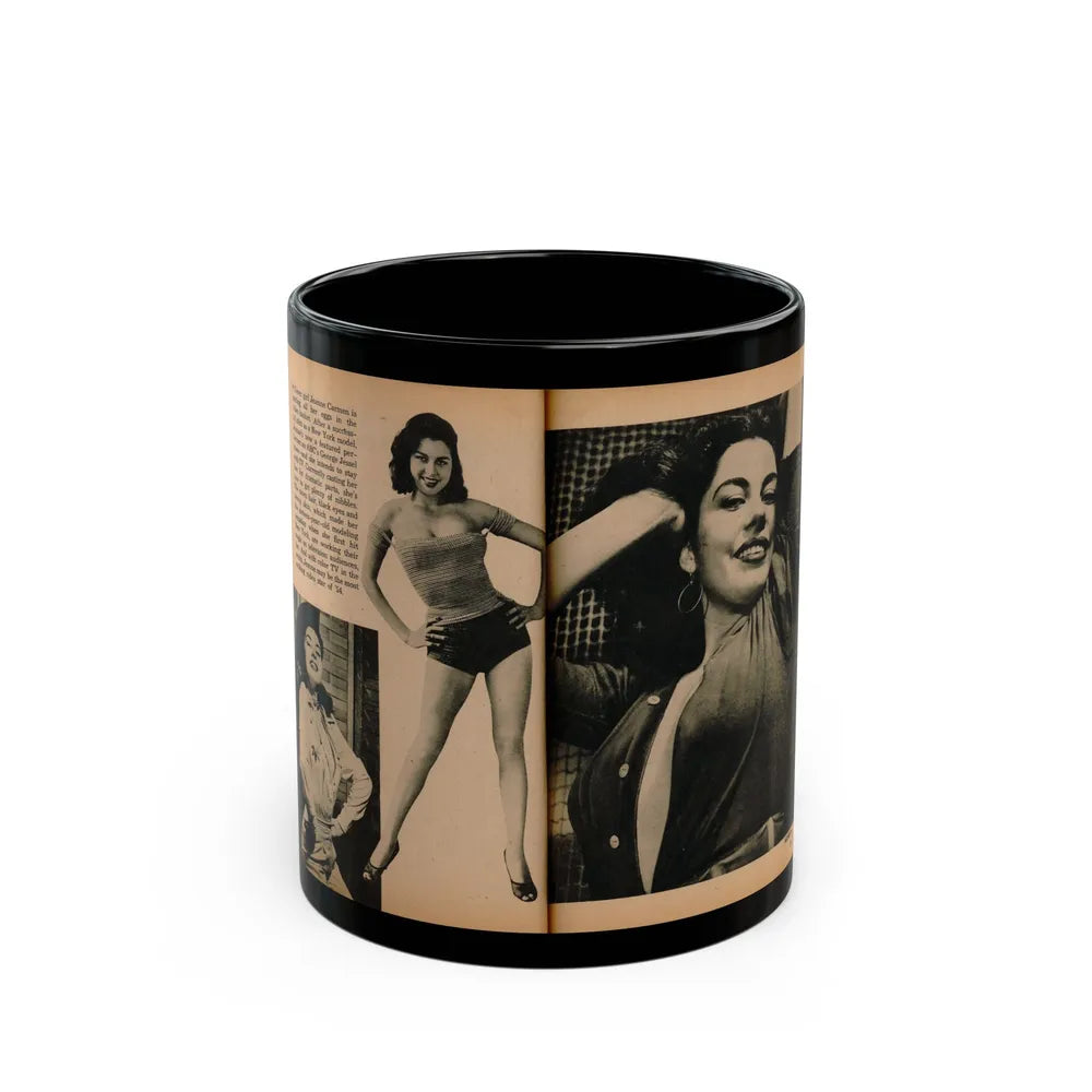 Jeanne Carmen #188 - Pages 70 & 71 Pages 3 & 4 of 7+3 B&W Photos & short article from PHOTO Digest Mag. Aug. '54 (Vintage Female Icon) Black Coffee Mug-11oz-Go Mug Yourself