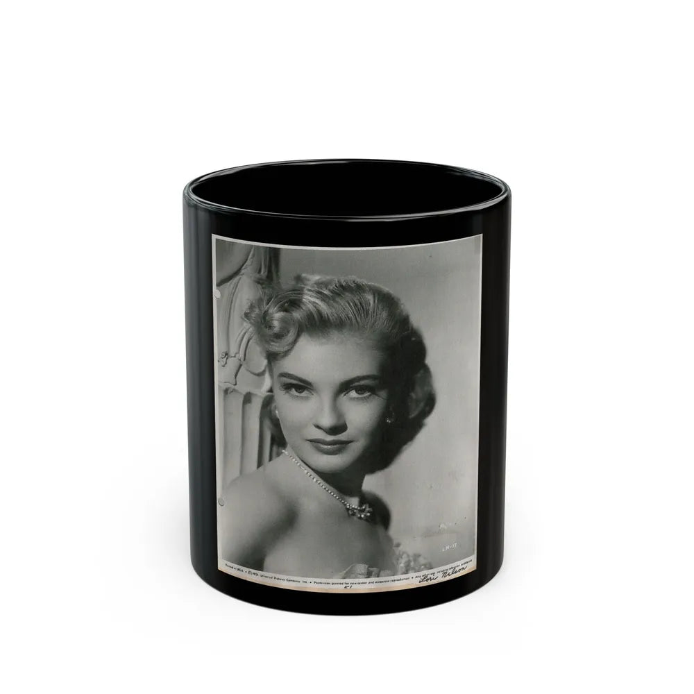 Lori Nelson #59 - Printed & Scanned (Vintage Female Icon) Black Coffee Mug-11oz-Go Mug Yourself