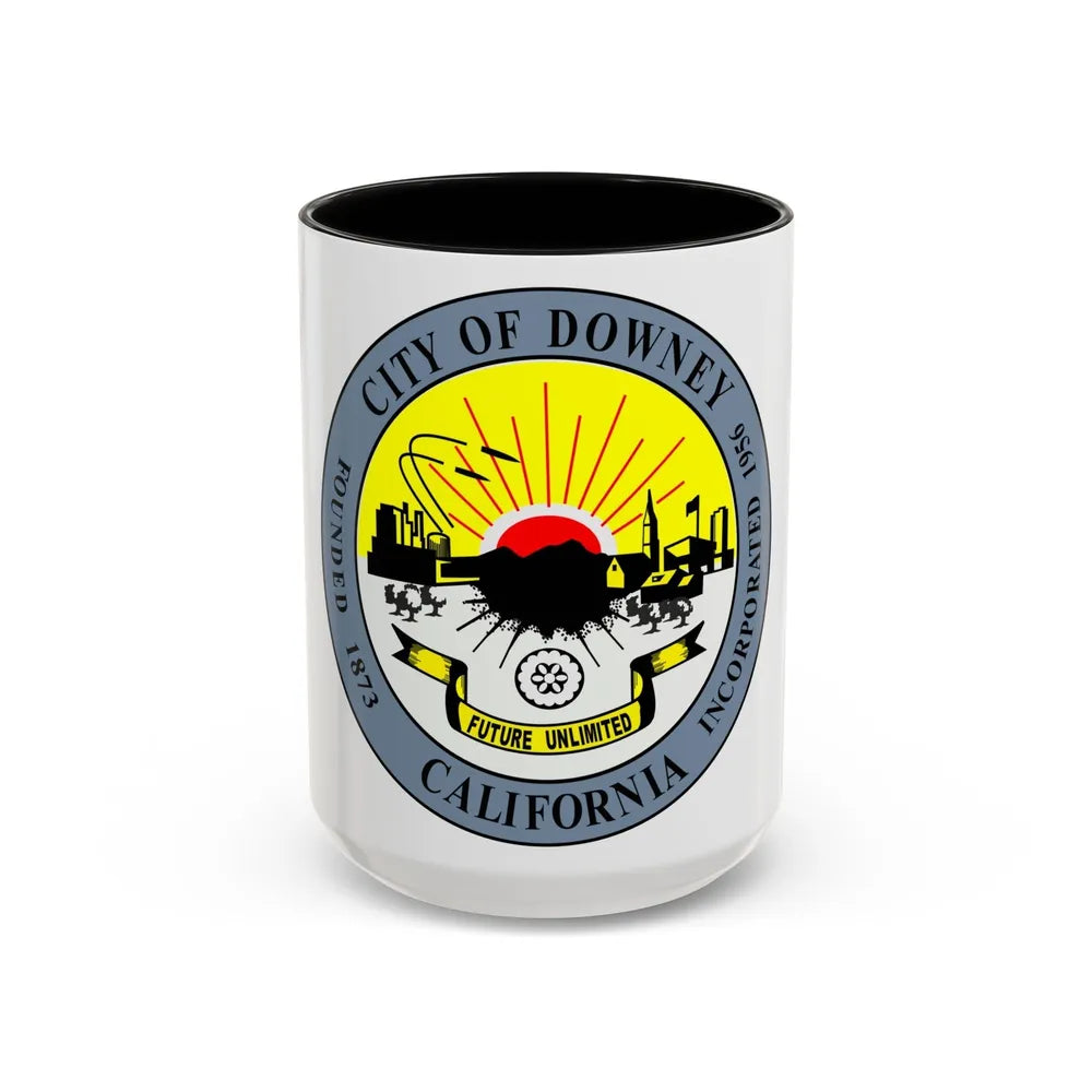 Seal of Downey California - Accent Coffee Mug-15oz-Black-Go Mug Yourself