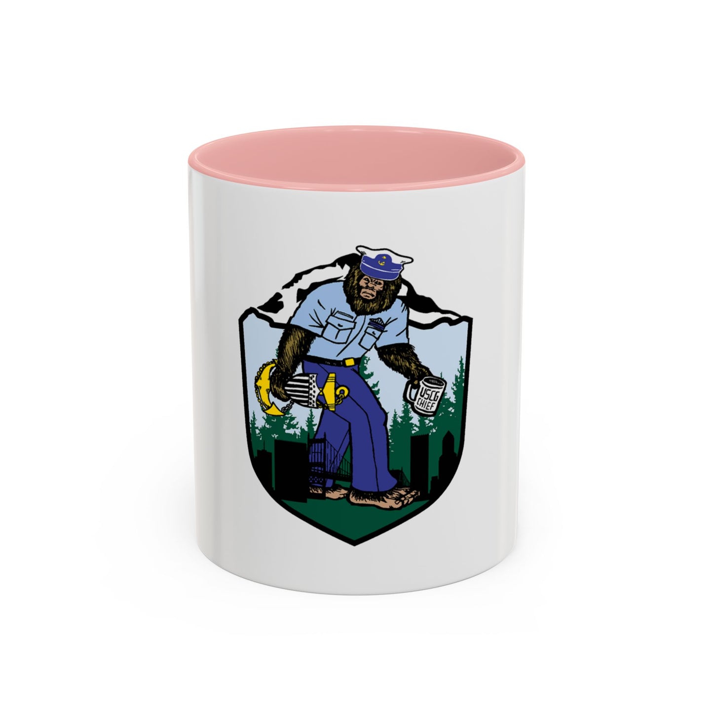 USCG Sailor Squatch (U.S. Coast Guard) Accent Coffee Mug